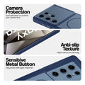 Blue Phone case for Samsung S24 Ultra 5G highlighting raised camera protection, anti-slip texture, and responsive side buttons