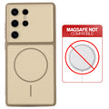 Dual tone silicone Brown phone cover for Samsung S24 Ultra 5G showing wireless charging not supported notice