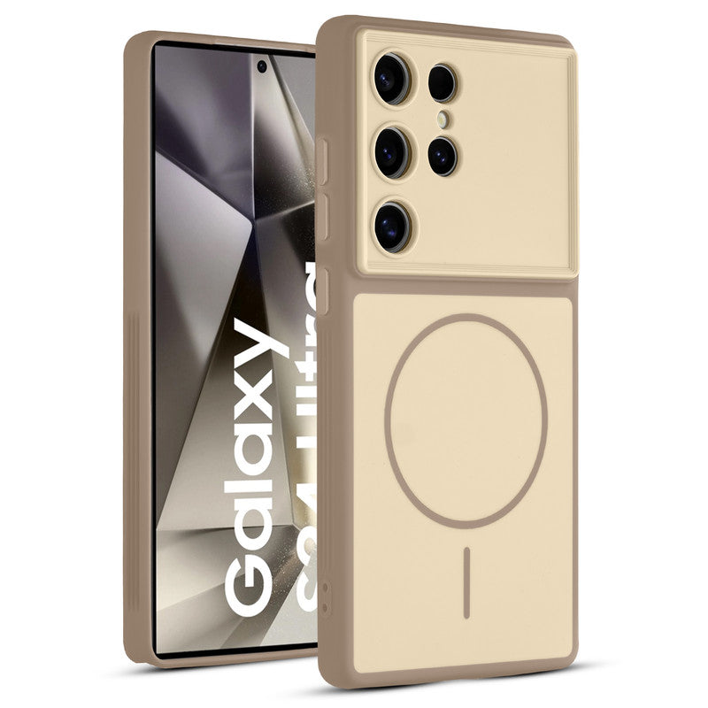 Full protective dual tone Brown silicone case for Samsung S24 Ultra 5G showing front and back design coverage