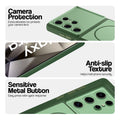 Green Phone case for Samsung S24 Ultra 5G highlighting raised camera protection, anti-slip texture, and responsive side buttons