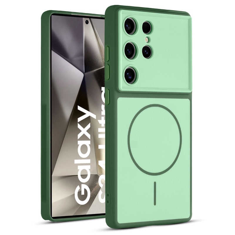 Full protective dual tone Green silicone case for Samsung S24 Ultra 5G showing front and back design coverage