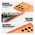 Orange Phone case for Samsung S24 Ultra 5G highlighting raised camera protection, anti-slip texture, and responsive side buttons