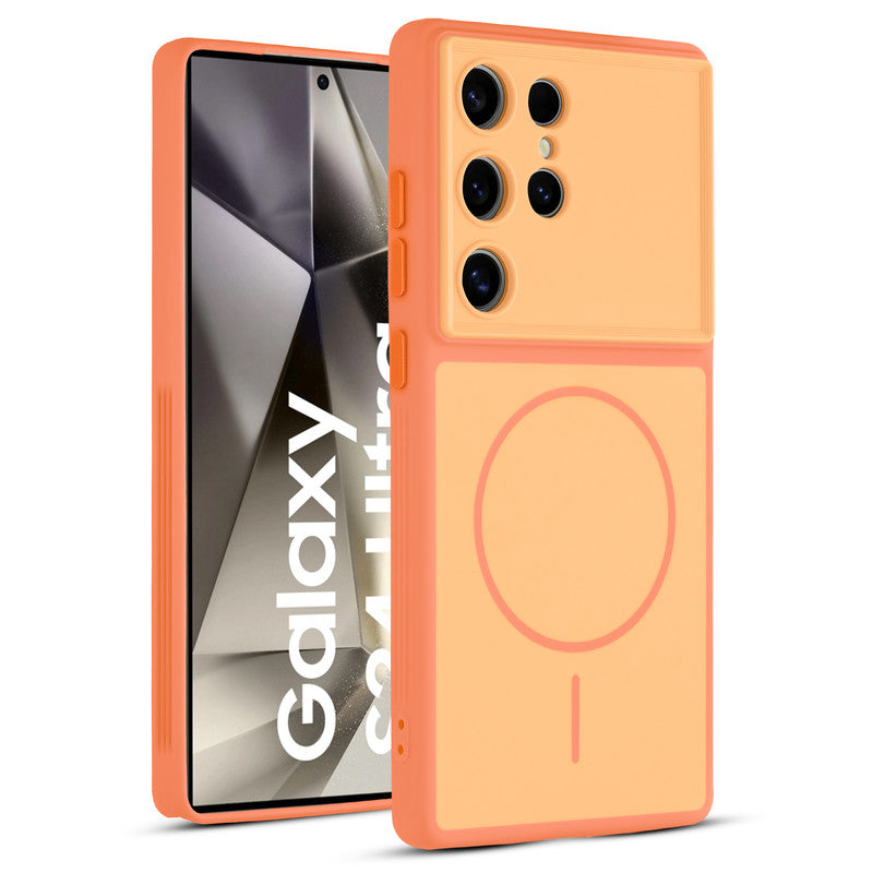Full protective dual tone Orange silicone case for Samsung S24 Ultra 5G showing front and back design coverage