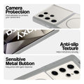 White Phone case for Samsung S24 Ultra 5G highlighting raised camera protection, anti-slip texture, and responsive side buttons