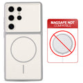 Dual tone silicone White phone cover for Samsung S24 Ultra 5G showing wireless charging not supported notice