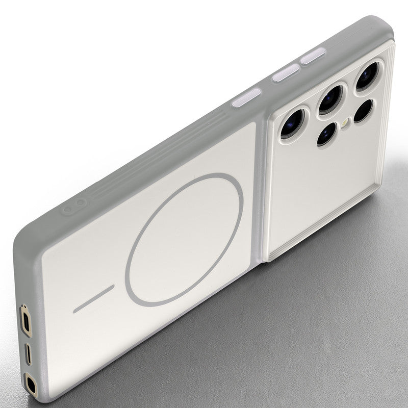 Slim silicone White phone case for Samsung S24 Ultra 5G side angle view showing grip texture and precise cutouts