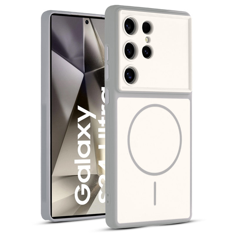 Full protective dual tone White silicone case for Samsung S24 Ultra 5G showing front and back design coverage