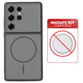 Dual tone silicone Black phone cover for Samsung S25 Ultra 5G showing wireless charging not supported notice