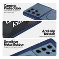 Blue Phone case for Samsung S25 Ultra 5G highlighting raised camera protection, anti-slip texture, and responsive side buttons