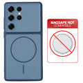 Dual tone silicone Blue phone cover for Samsung S25 Ultra 5G showing wireless charging not supported notice