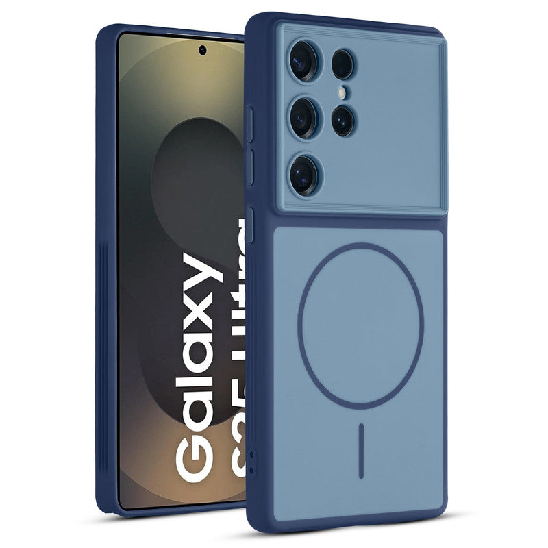 Full protective dual tone Blue silicone case for Samsung S25 Ultra 5G showing front and back design coverage
