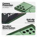 Green Phone case for Samsung S25 Ultra 5G highlighting raised camera protection, anti-slip texture, and responsive side buttons