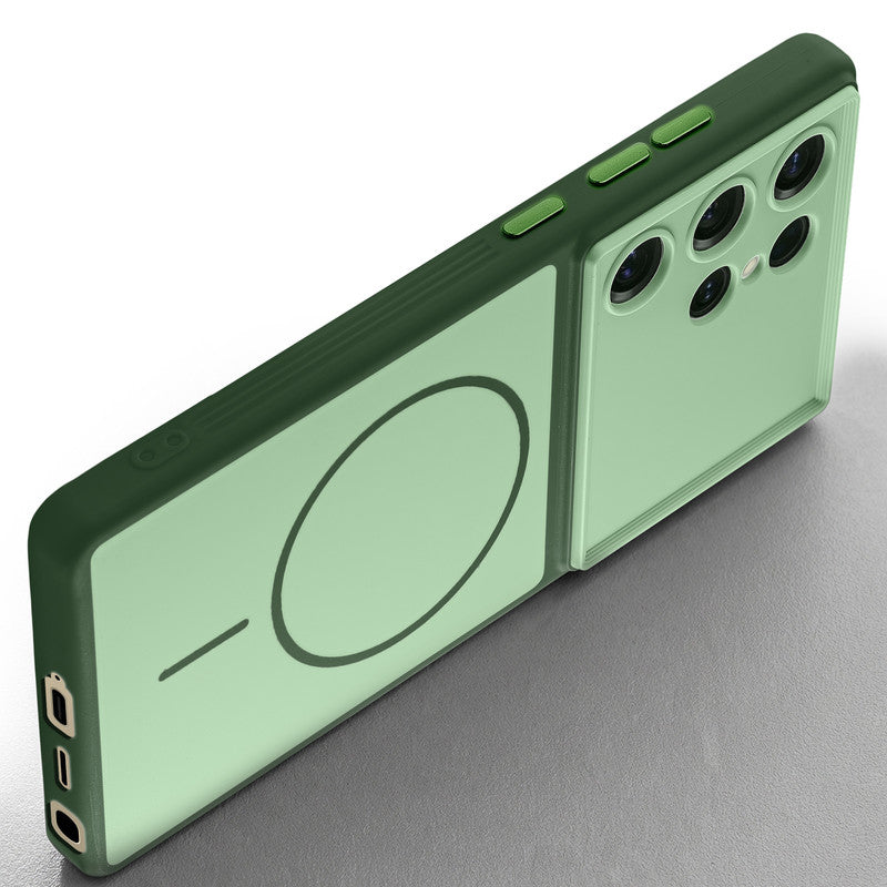 Slim silicone Green phone case for Samsung S25 Ultra 5G side angle view showing grip texture and precise cutouts