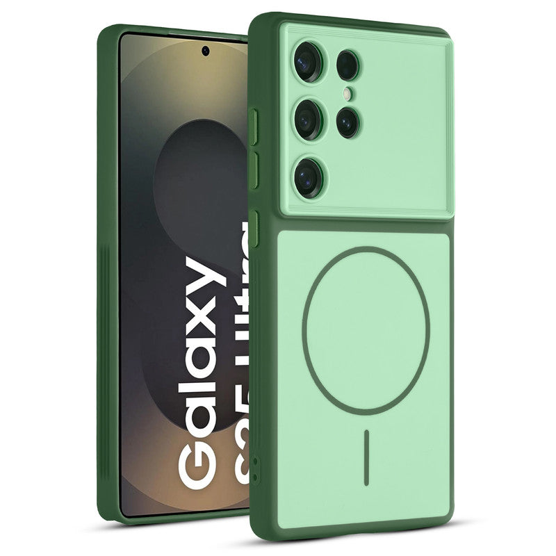 Full protective dual tone Green silicone case for Samsung S25 Ultra 5G showing front and back design coverage
