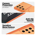 Orange Phone case for Samsung S25 Ultra 5G highlighting raised camera protection, anti-slip texture, and responsive side buttons