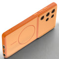 Slim silicone Orange phone case for Samsung S25 Ultra 5G side angle view showing grip texture and precise cutouts