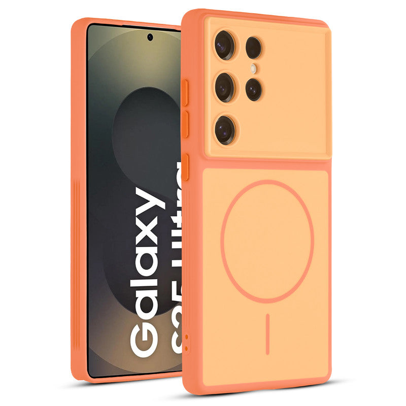 Full protective dual tone Orange silicone case for Samsung S25 Ultra 5G showing front and back design coverage