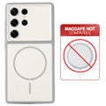 Dual tone silicone White phone cover for Samsung S25 Ultra 5G showing wireless charging not supported notice