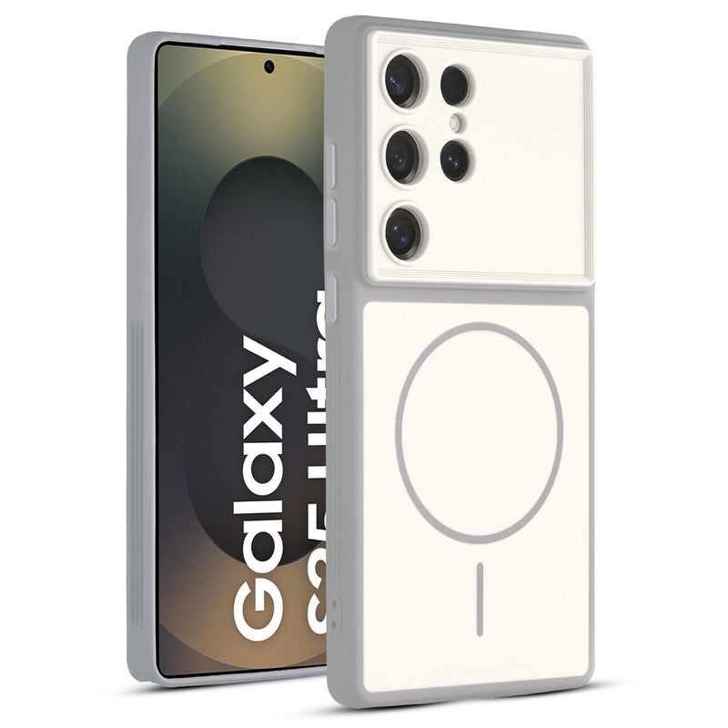 Full protective dual tone White silicone case for Samsung S25 Ultra 5G showing front and back design coverage