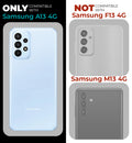 Clear hard back case compatibility guide showing fit for Samsung A13 4G and not compatible with other models