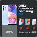 Clear hard back case compatibility guide showing fit for Samsung A23 4G and not compatible with other models
