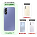 Clear hard back case compatibility guide showing fit for Samsung F17 5G and not compatible with other models