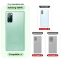 Clear hard back case compatibility guide showing fit for Samsung S20 FE 5G and not compatible with other models