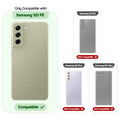 Clear hard back case compatibility guide showing fit for Samsung S21 FE 5G and not compatible with other models