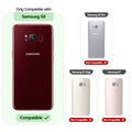 Clear hard back case compatibility guide showing fit for Samsung S8 and not compatible with other models