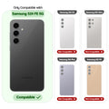 Clear hard back case compatibility guide showing fit for Samsung S24 FE 5G and not compatible with other models