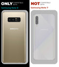Clear hard back case compatibility guide showing fit for Samsung note 8 and not compatible with other models