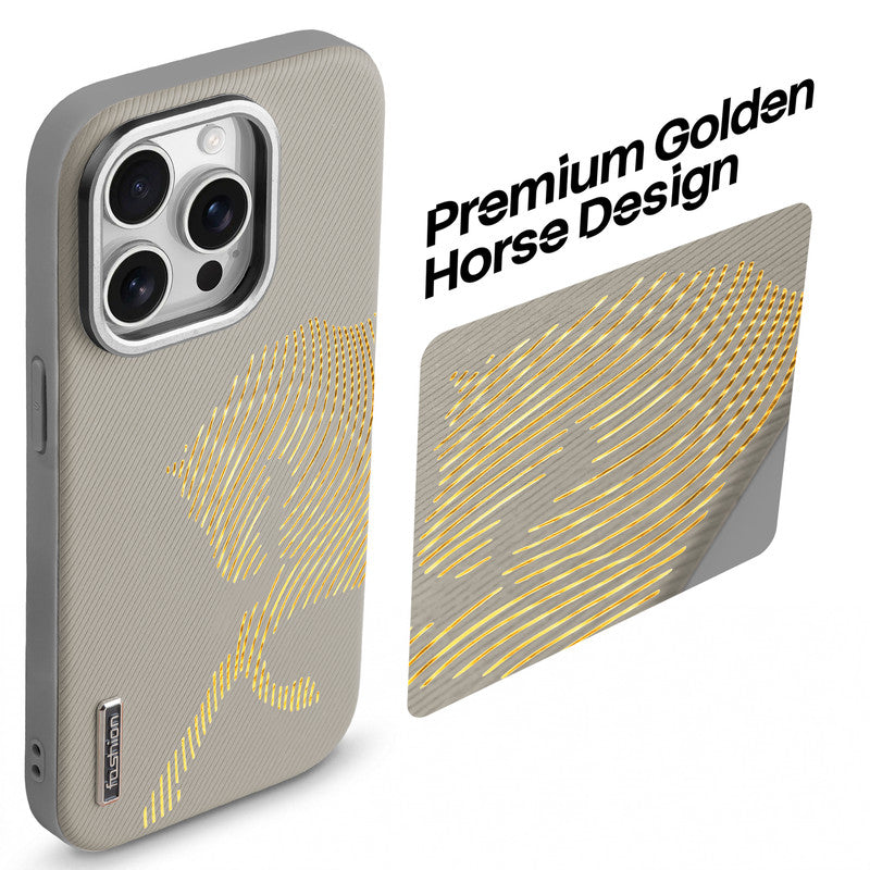 Premium Horse Textured MagSafe Case for Apple iPhone 15 Pro Max with Metallic Camera Protection & Microfiber Lining