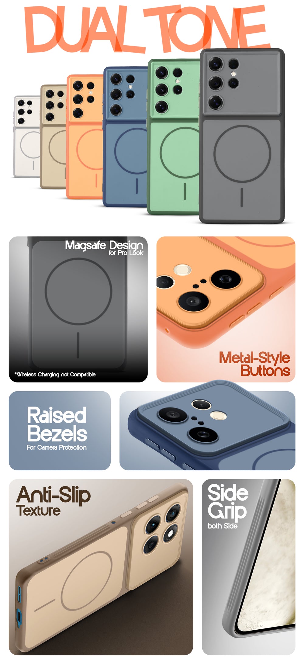 Dual Tone Silicone Back Cover Case With Metal Like Buttons For Vivo T4R 5G