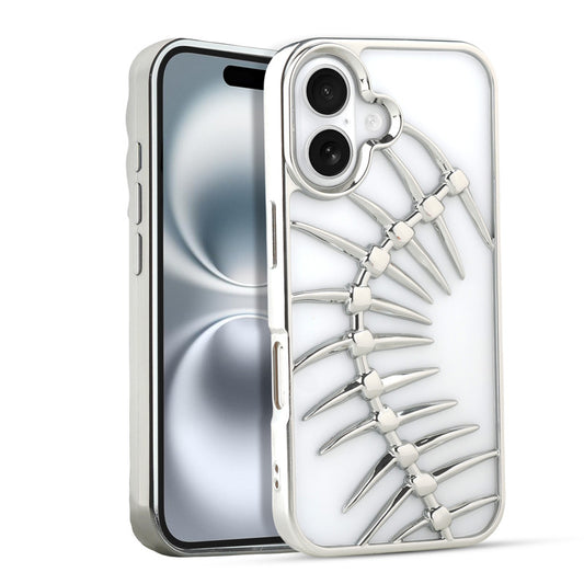 Spine Guard theme Fish Bone Textured Silicone Back Cover for Apple iPhone 16