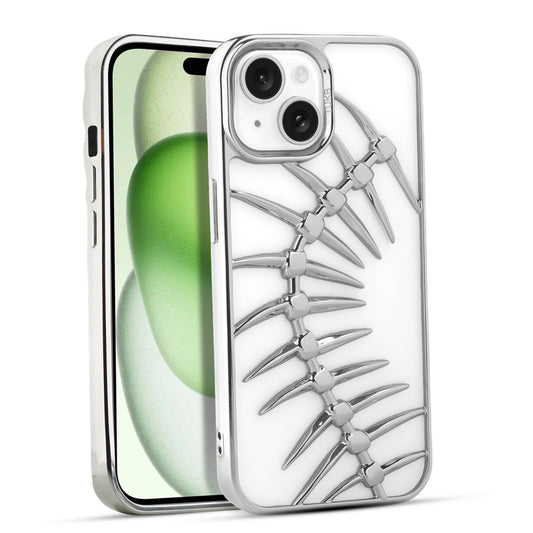 Spine Guard theme Fish Bone Textured Silicone Back Cover for Apple iPhone 15 Plus