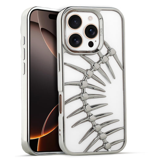 Spine Guard theme Fish Bone Textured Silicone Back Cover for Apple iPhone 16 Pro