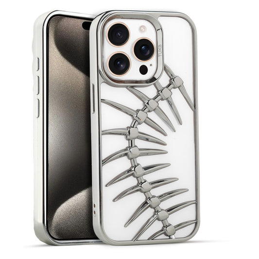 Spine Guard theme Fish Bone Textured Silicone Back Cover for Apple iPhone 15 Pro Max