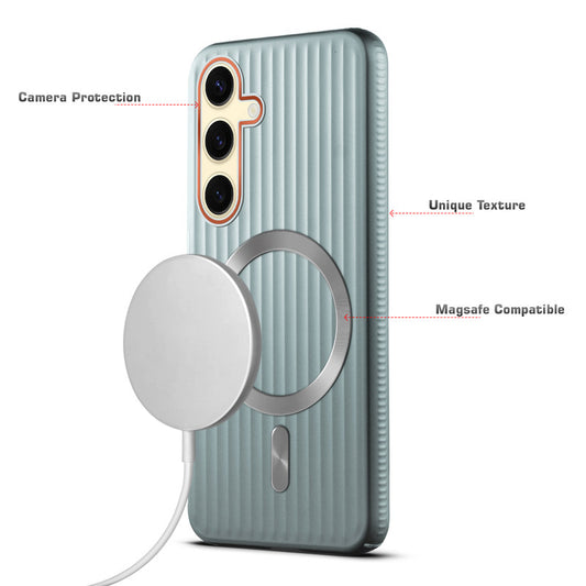 Titanium Grid Armor Hard Back Case For Samsung S25 5G, With Magsafe Compatible