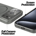 Silver Grey MagSafe back cover for iPhone 15 Pro showing raised edges for full camera protection and screen protection.