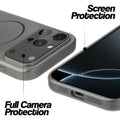 Silver Grey MagSafe back cover for iPhone 16 Pro Max showing raised edges for full camera protection and screen protection.
