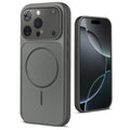 Back view of silver grey MagSafe back cover for iPhone 16 Pro Max highlighting magnetic ring design and camera protection.