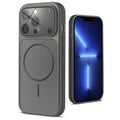 Back view of silver grey MagSafe back cover for iPhone 13 Pro highlighting magnetic ring design and camera protection.
