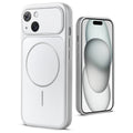 Back view of silver MagSafe back cover for iPhone 15 highlighting magnetic ring design and camera protection.