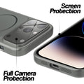 Silver Grey MagSafe back cover for iPhone 14 Pro showing raised edges for full camera protection and screen protection.