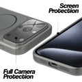 Silver Grey MagSafe back cover for iPhone 15 Pro Max showing raised edges for full camera protection and screen protection.