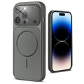 Back view of silver grey MagSafe back cover for iPhone 14 Pro highlighting magnetic ring design and camera protection.