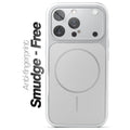 Anti-fingerprint smudge-free silver MagSafe back cover for iPhone 14 Pro with matte finish.