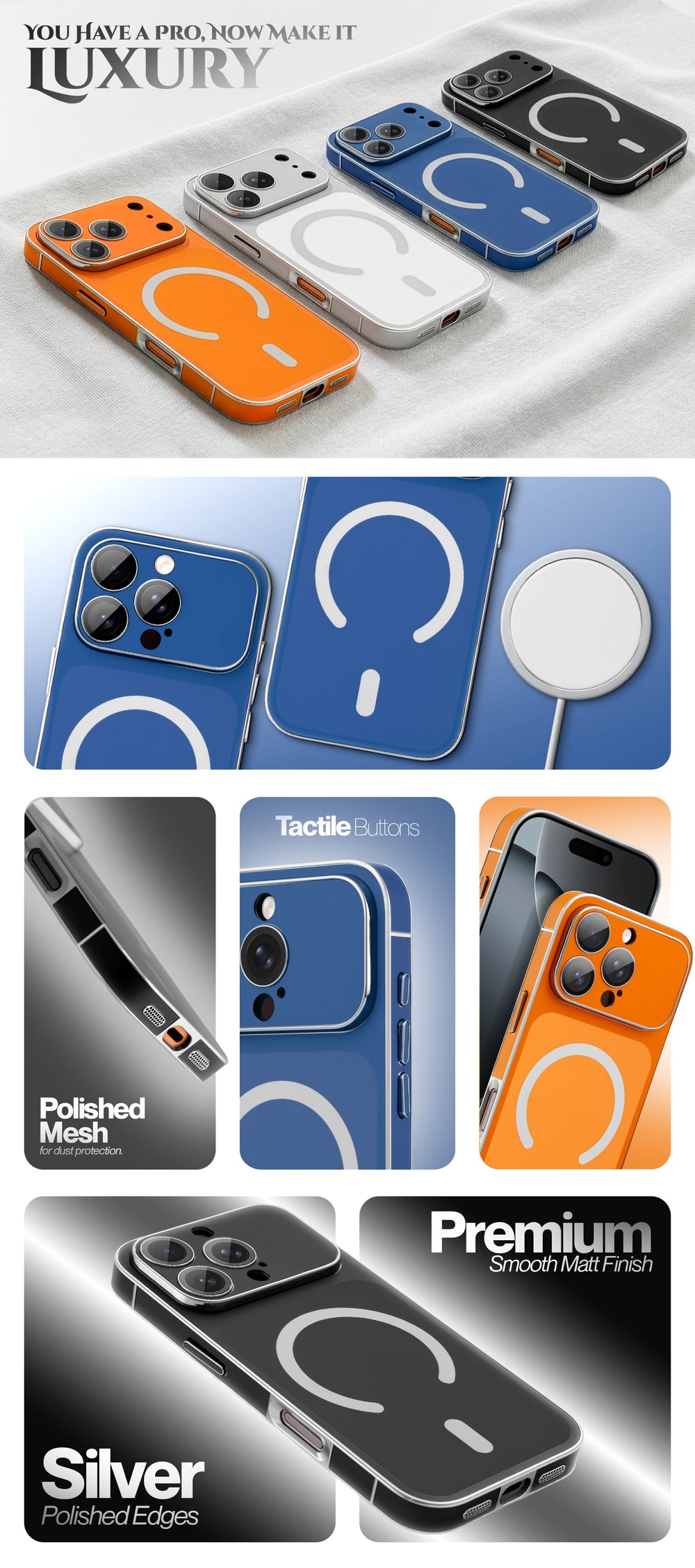 Matte Shine Silver Line Wireless Charging Support Back Cover Case For  Apple iPhone 16 Pro