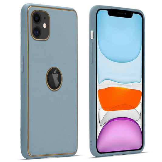 Premium Leather Texture Case with Gold Electroplated Border for Apple iPhone 11