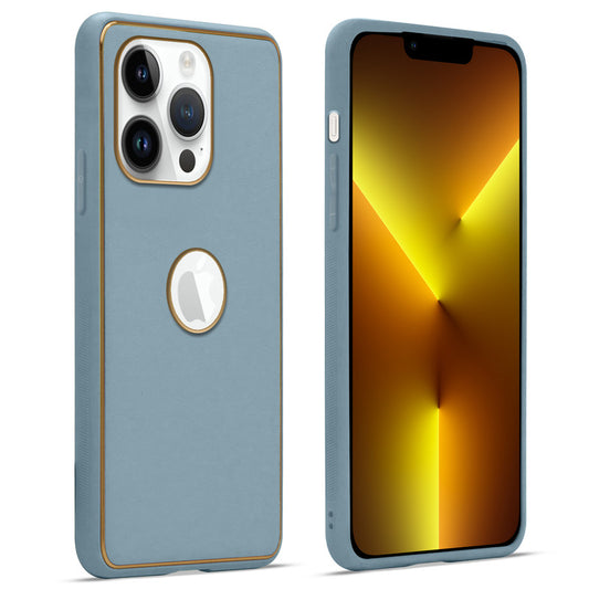 Premium Leather Texture Case with Gold Electroplated Border for Apple iPhone 13 Pro Max